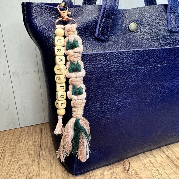 Macrame Charm Beaded Flower Purse Keychain Charm Boho Accessories FAST SHIP NEW - Picture 3 of 4